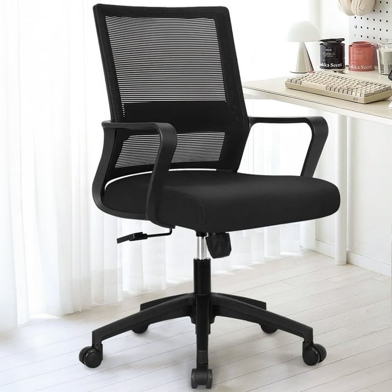 Office Chair Ergonomic Mid Back Mesh Contoured Seat Matte Black Finish