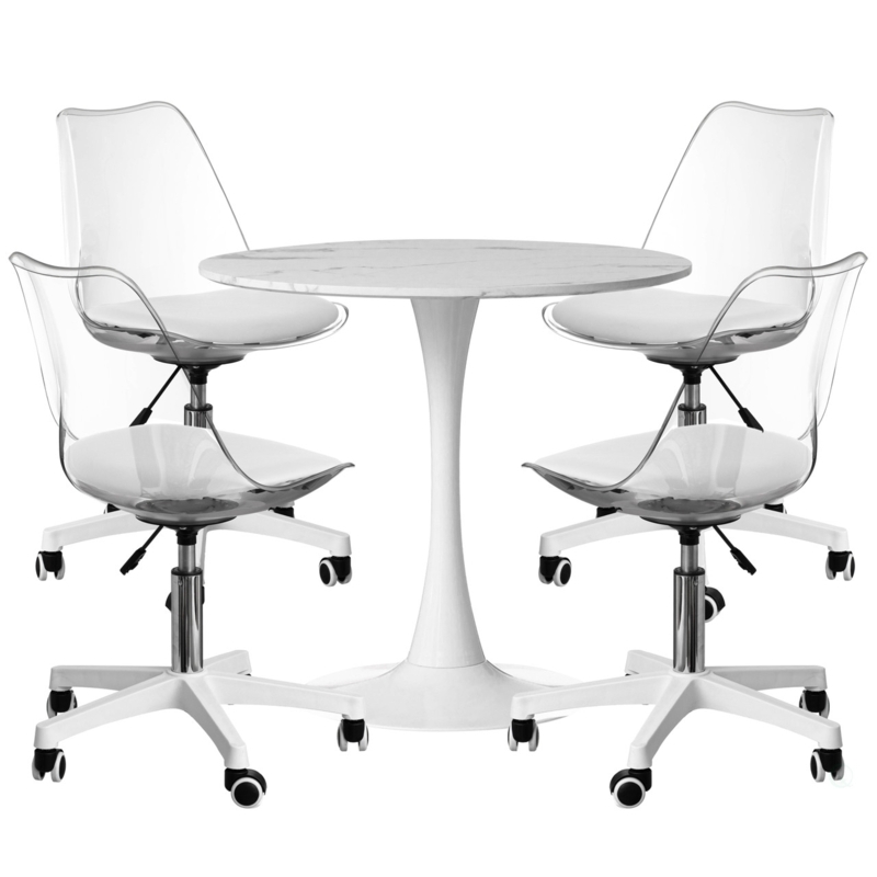 Office Chair featuring Polished Chrome Rolling Base and Acrylic Seat Shell