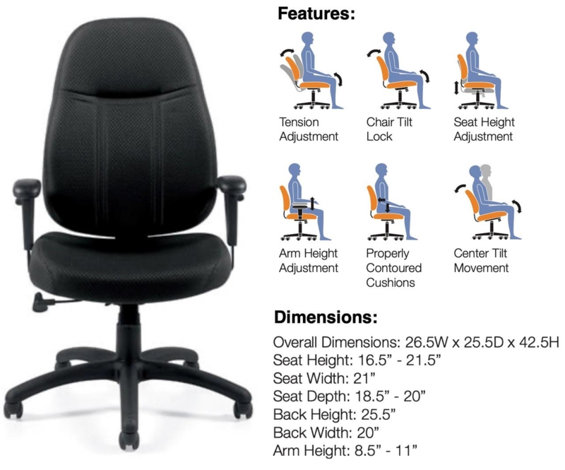 Office Chair Fixed Loop Arms, Faux Leather, High Back Professional Desk
