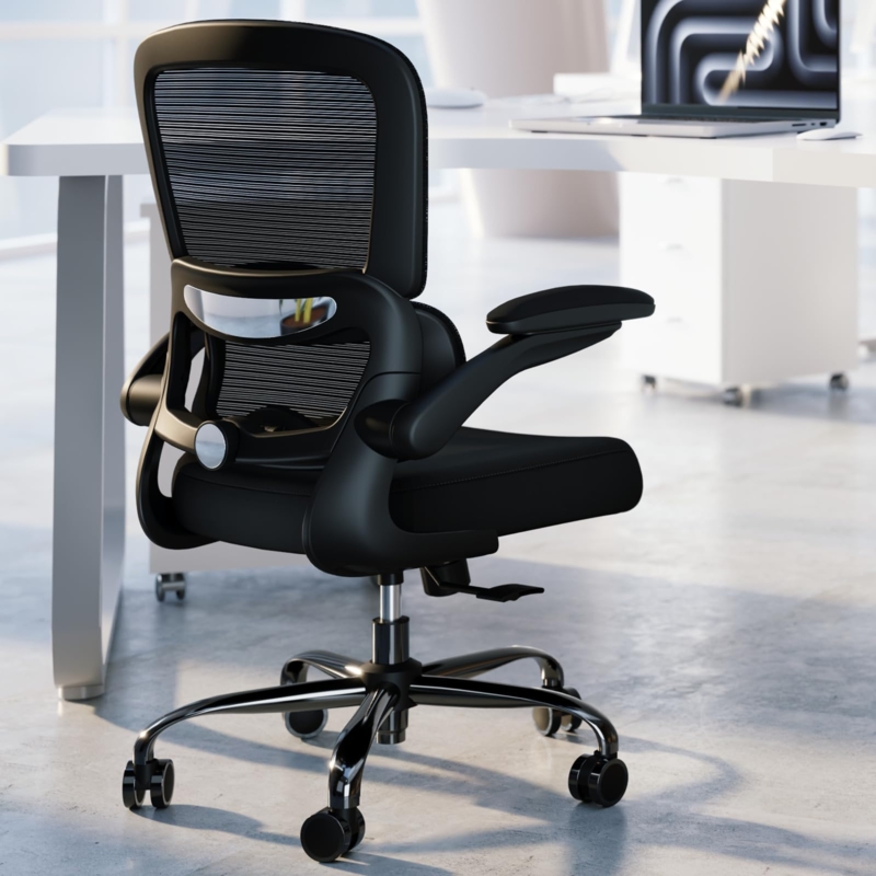 Office Chair Flip-Up Arms Adjustable Headrest Home Office Chair Mesh Back