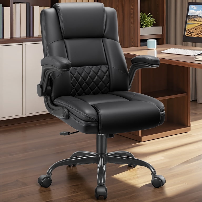 Office Chair Flip-Up Arms Lumbar Support Black Modern
