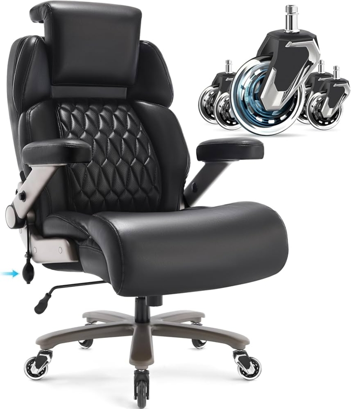 Office Chair, Flip-Up Arms & Wide Padded Seat, Heavy Duty Ergonomic Base