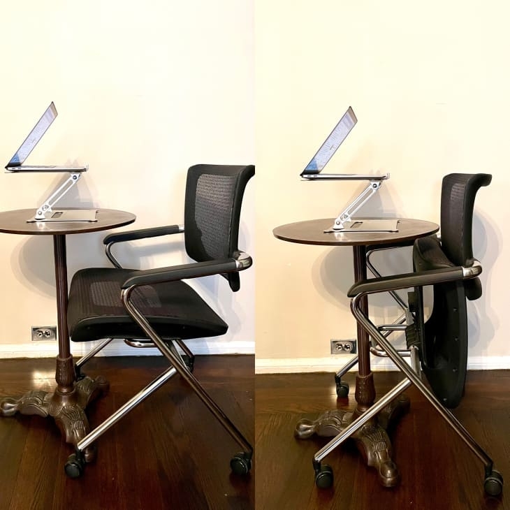 Office Chair Folding Seat Black Mesh Back Nesting Design