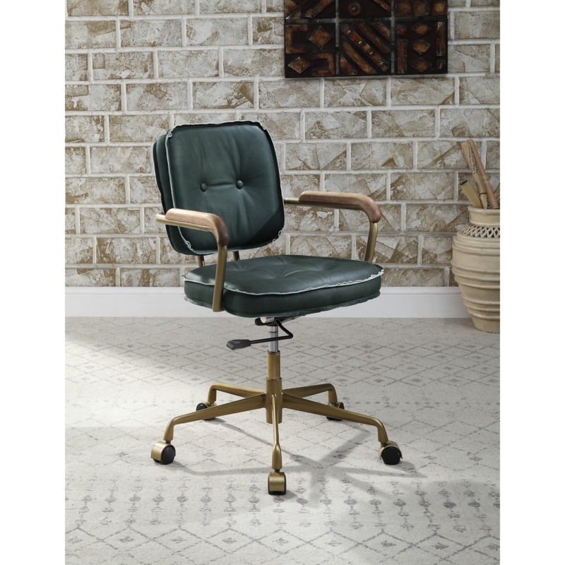Office Chair Forest Green Channel Tufting Polished Chrome Base
