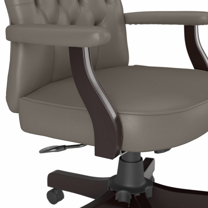 Office Chair: Gray Linen-Like Diamond Tufted French Country Style