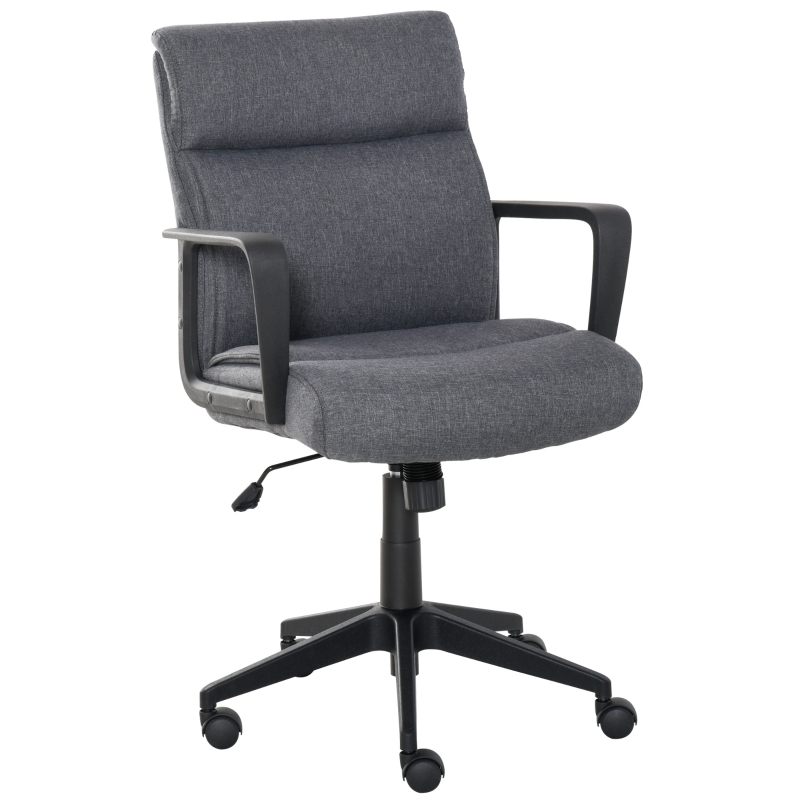 Office Chair Gray Linen Winged Back Tufted Swivel Chrome Base