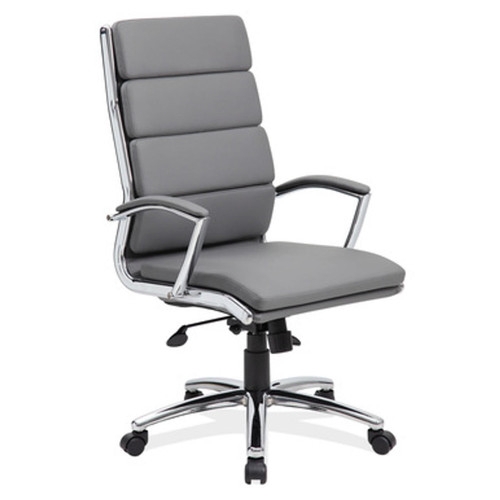 Office Chair, Gray Segmented Cushions with Polished Chrome Frame
