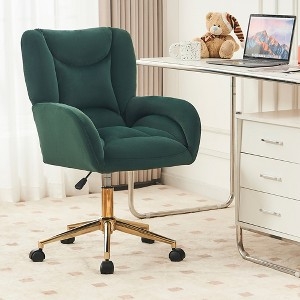 Office Chair Green Velvet Channel Tufting Gold Metal Base Glam Task