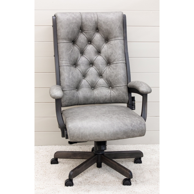 Office Chair Grey Button Tufting Wood Toned Base Traditional Style