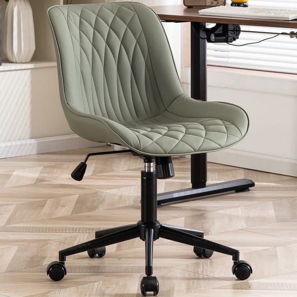 Office Chair Grey Fabric Vertical Channel Tufting Polished Chrome