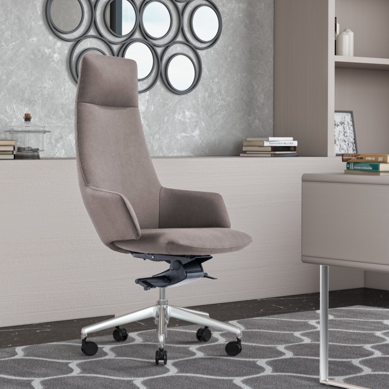 Office Chair: Grey High Back Channel Tufted Executive Swivel Seat