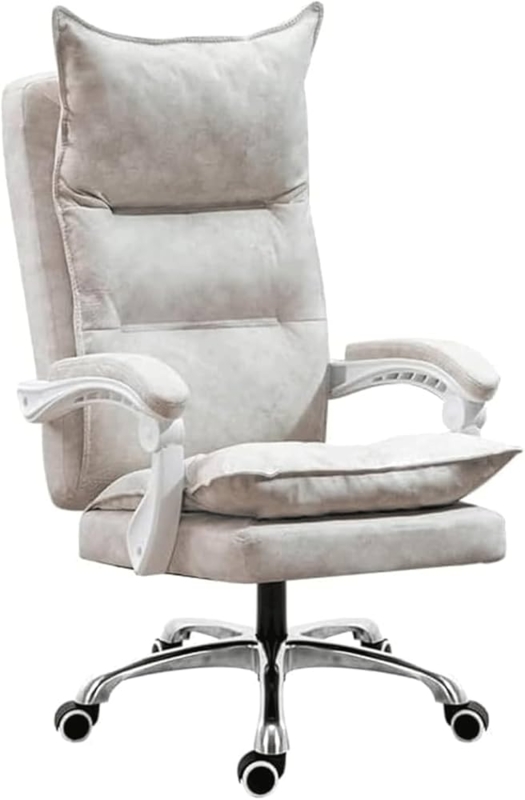 Office Chair Grey Linen Upholstery Integrated Armrests Polished Chrome