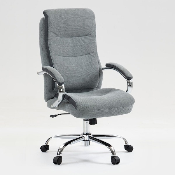 Office Chair Grey Textured Fabric High Back Channel Tufting Swivel Base