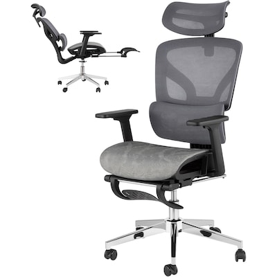 Office Chair Grey Wingback Silhouette Button Tufting Nailhead Trim