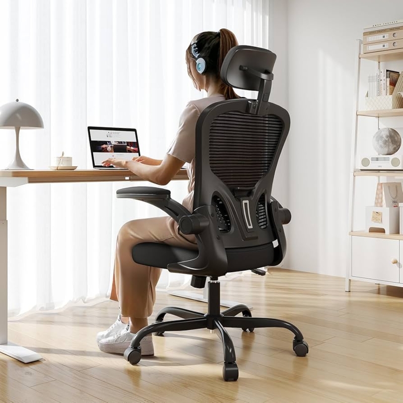 Office Chair High Back Flip-up Arms Black Mesh Executive