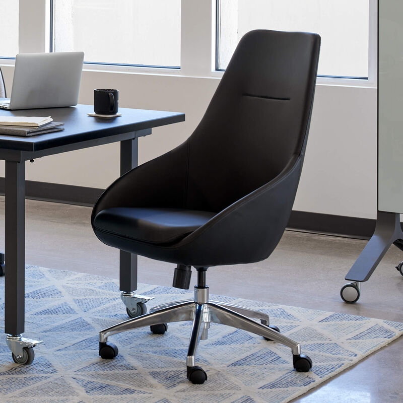 Office Chair, High Back with Charcoal Grey Upholstery and Integrated Arms
