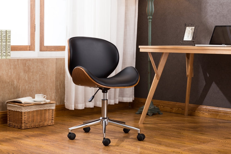 Office Chair in Cognac Ribbed Faux Leather with Chrome Base