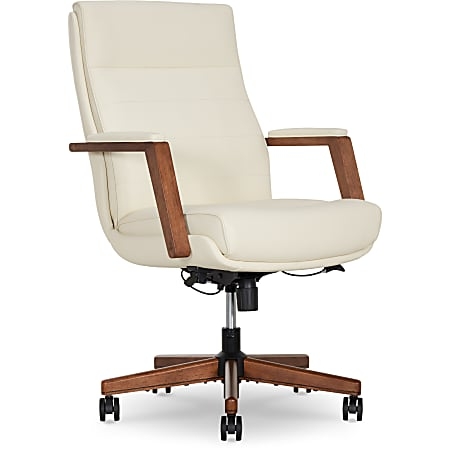 Office Chair in Cream Leather-Like Upholstery with Ribbed Stitching