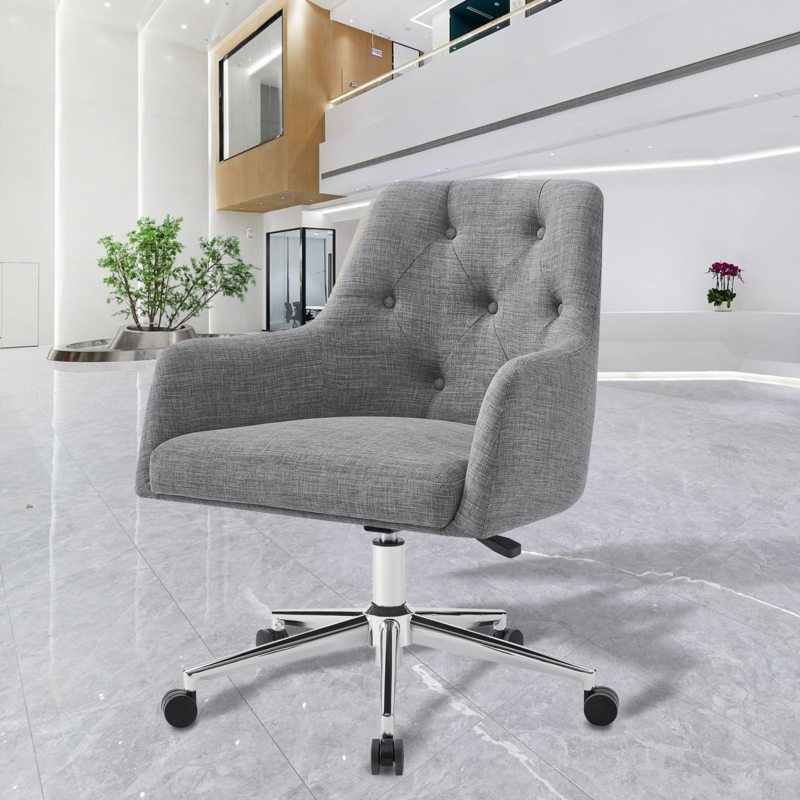 Office Chair in Mustard Yellow with Channel Tufting and Winged Back