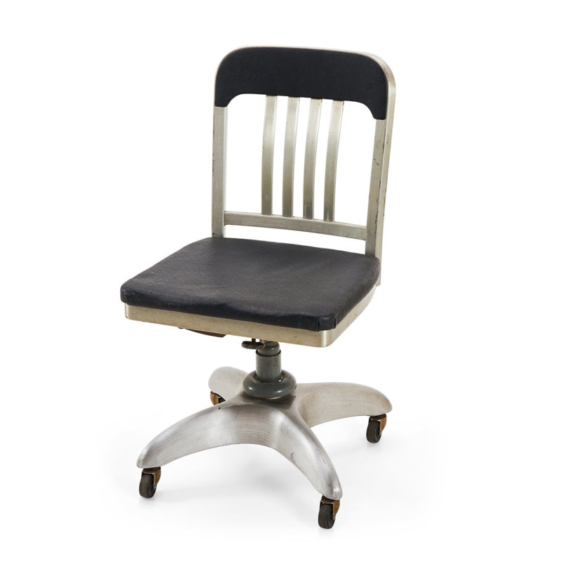 Office Chair Industrial Black Matte Finish Slatted Back Navy Style.