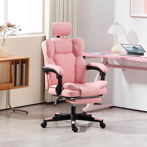 Office Chair Leather High Back Integrated Footrest Silver