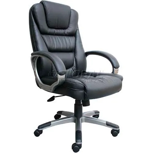 Office Chair Leather-Like High Back Silver Loop Arms Segmented