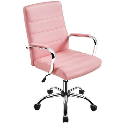 Office Chair Leather Polished Chrome Base Integrated Arms