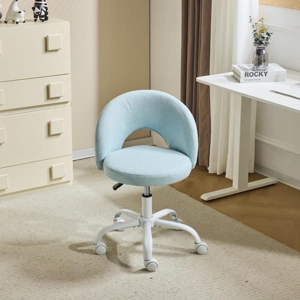 Office Chair Light Blue Armless Horizontal Tufting Chrome Base Modern