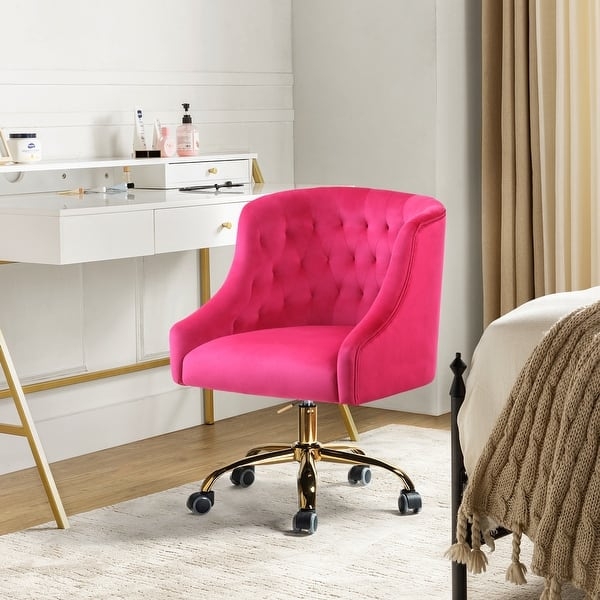Office Chair: Light Blue Velvet Diamond Tufted Swivel Gold Base