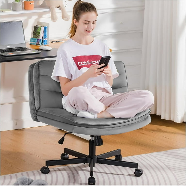 Office Chair Light Gray Wide Seat Channel Stitched Back Polished