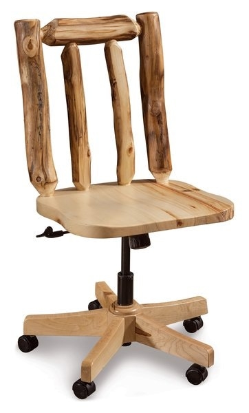 Office Chair Log Construction Spindle Back Rustic Swivel Cabin Style