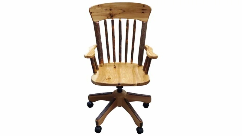 Office Chair Log Frame Hickory Wood Bark Texture Rustic Swivel Lodge