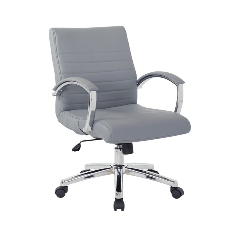 Office Chair Low Back Grey Ribbed Stitching Chrome