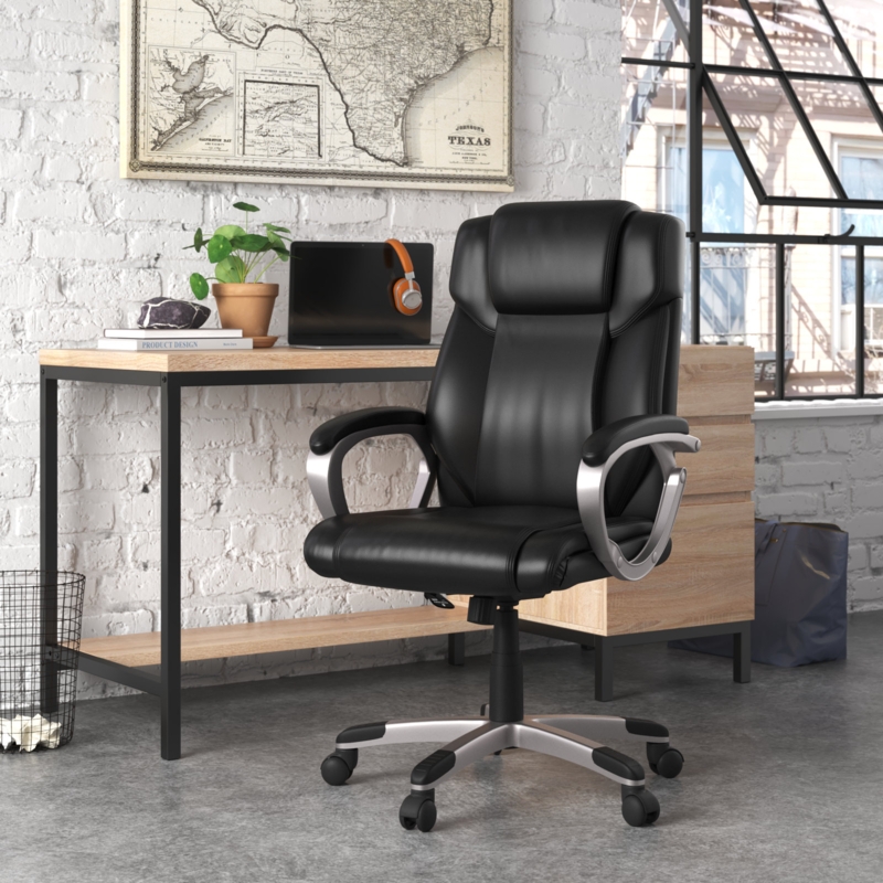 Office Chair Mid-Back Padded Loop Arms Black Chrome
