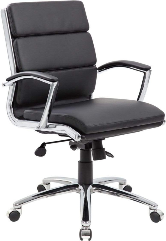 Office Chair Mid Back Padded Loop Arms Chrome Base