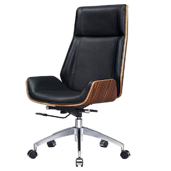 Office Chair: Mid-Century Bentwood Frame with Black Leather-Like Seating.