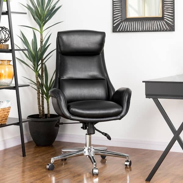 Office Chair: Mid-Century Black Leatherette Bentwood Shell High Back