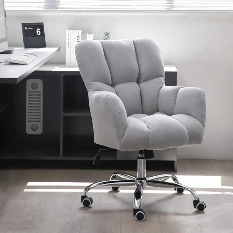 Office Chair: Mid-Century Grey Fabric Bentwood Shell Task Swivel