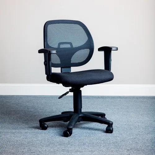 Office Chair Mid Mesh Back Adjustable T-Arms Black Ergonomic Task Seating