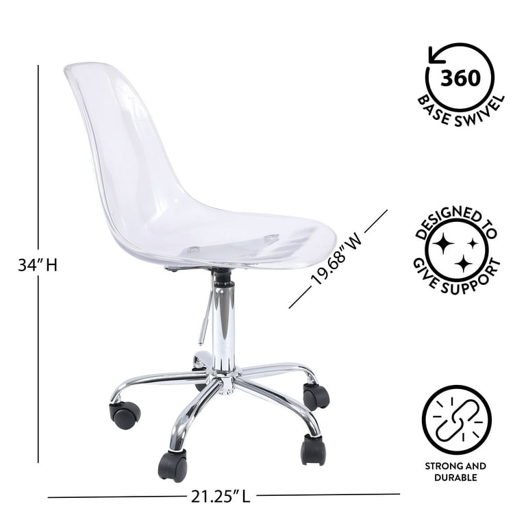 Office Chair Minimalist Rolling Task Transparent Acrylic Molded Seat.