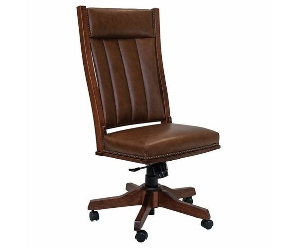 Office Chair Mission Style Wood Frame Slat Back Leather Like