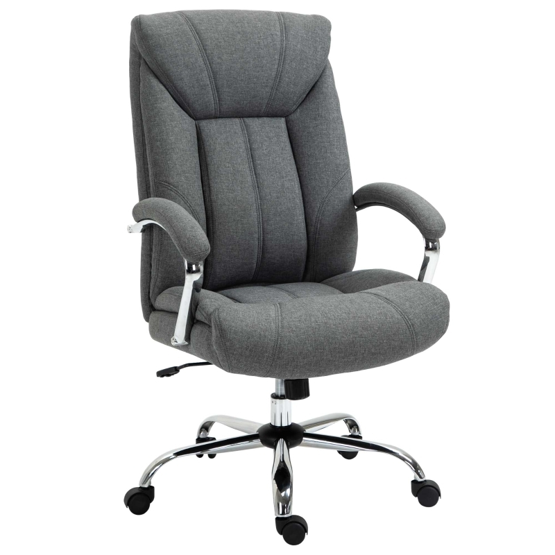 Office Chair Modern Grey Fabric Vertical Stitching White Frame