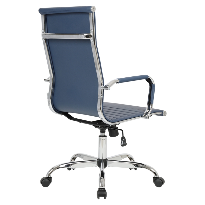 Office Chair: Modern Navy Blue Ribbed Upholstery with Chrome Accents