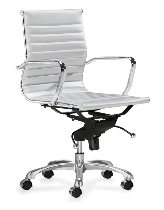 Office Chair Modern Ribbed High Back Polished Chrome Frame Slim Profile.