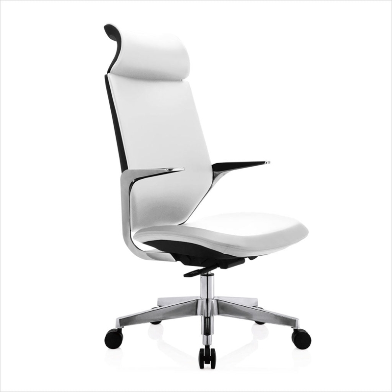 Office Chair: Modern White Ribbed High Back Desk Chair Chrome
