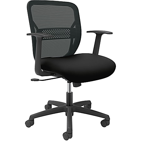 Office Chair Monochromatic Black Mesh Back Loop Arms Minimalist