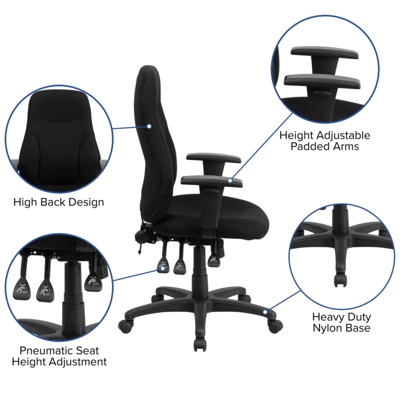 Office Chair Multifunction Mechanism Fabric High Back Adjustable Arms