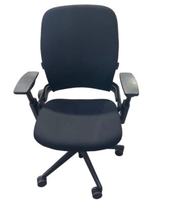 Office Chair Navy Blue Upholstery Black Frame Adjustable Arms