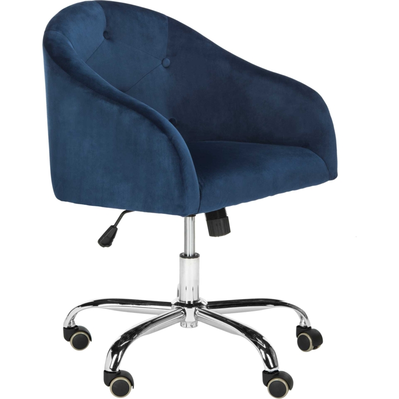 Office Chair: Navy Blue Velvet Tufted Swivel with Polished Chrome