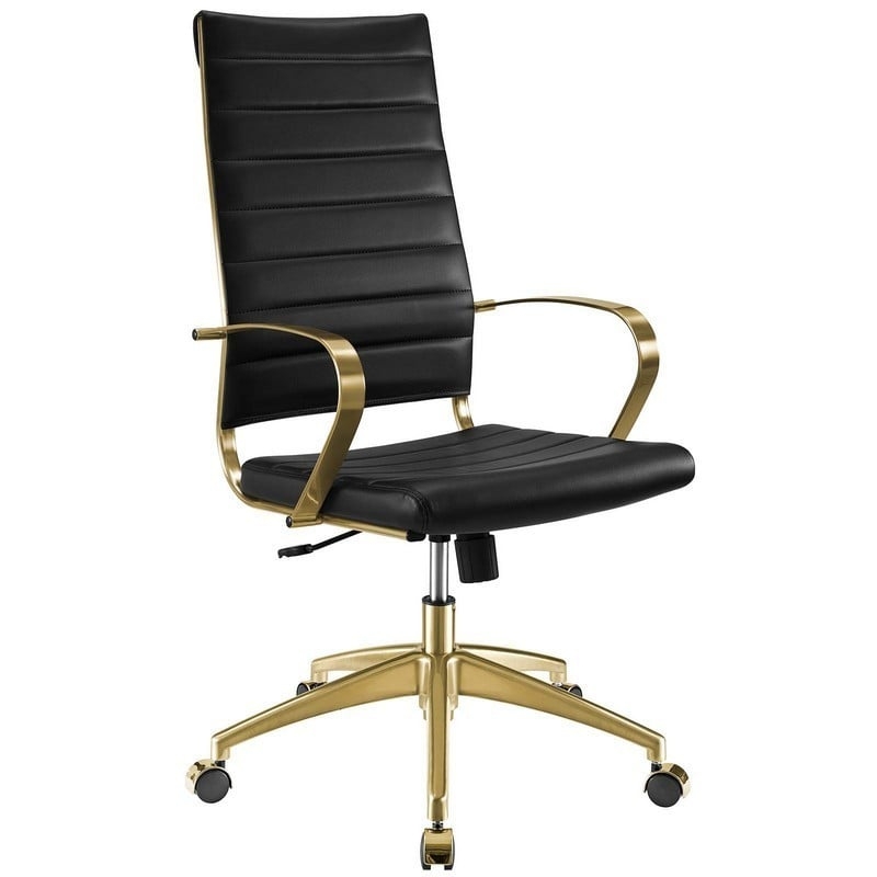 Office Chair Navy Ribbed Upholstery Gold Stainless Steel Modern Glam
